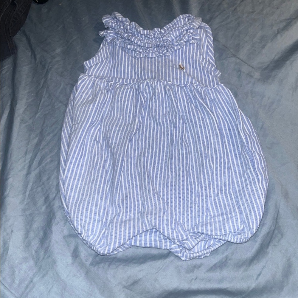 Ralph Lauren Baby Girl Blue and White Romper 9 Month